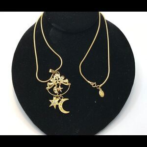 Kirks & Folly Necklace with Moon & star charm holder, with Moon and Star charm